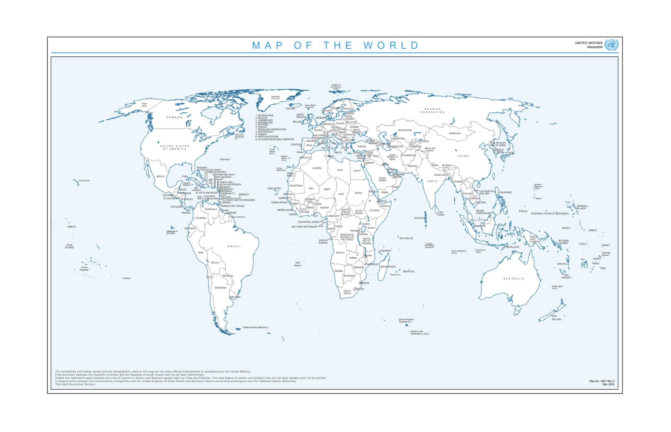 Map of the World (UN Geospatial, Copyright: United Nations) - Karte svijeta s različitim projekcijama mogu usmjeravati percepciju društava